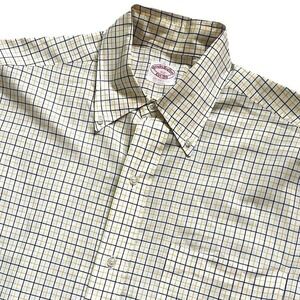 Vtg Brooks Brothers Short Sleeve Button Down Shirt Men 16 Windowpane Yellow USA